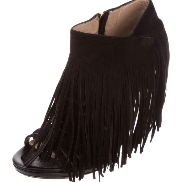 HERVE LEGER BLACK CAGED SANDALS w FRINGE - Picture 2 of 6